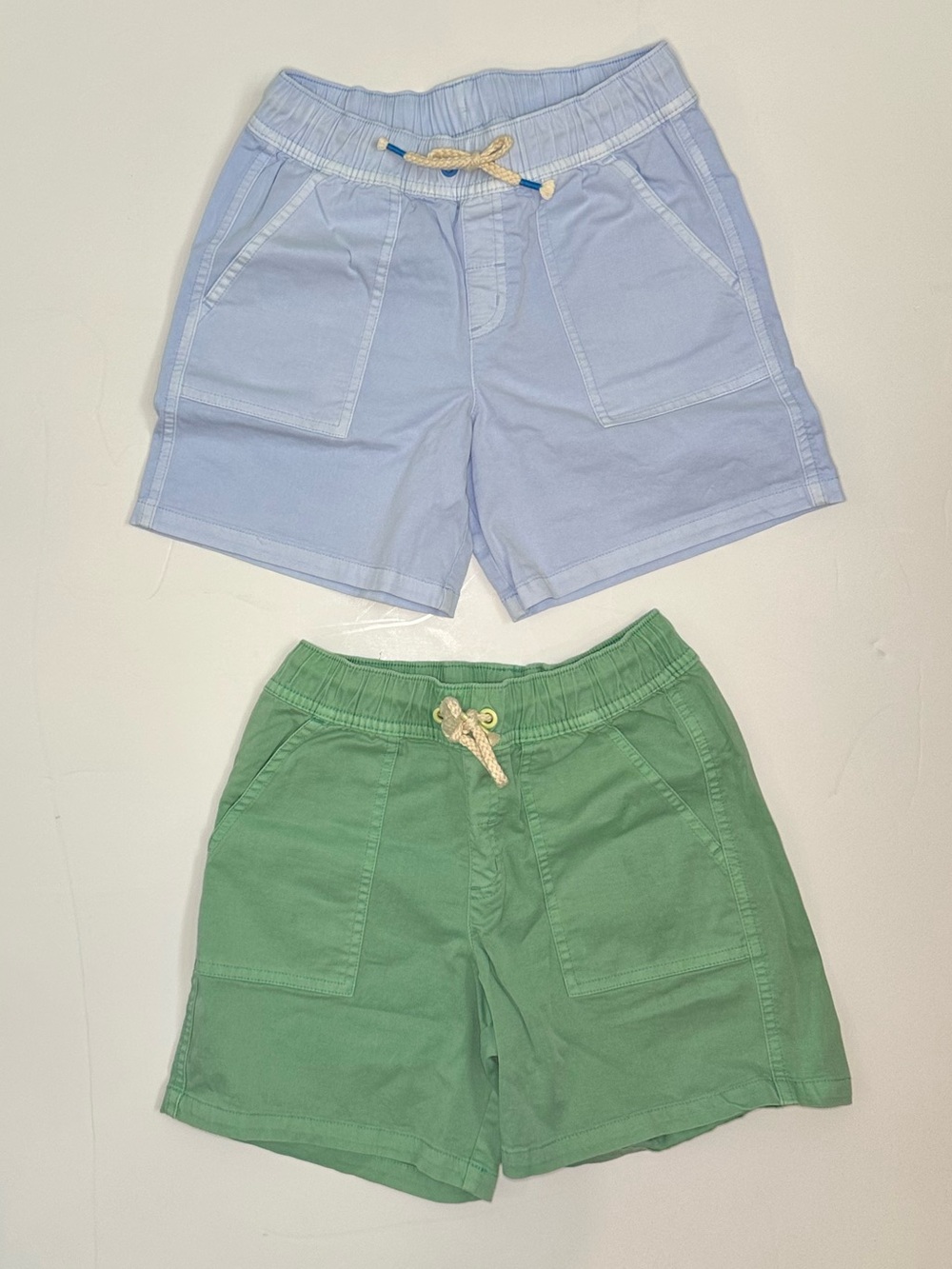 Cat & Jack Light Blue and Green Drawstring Cotton Shorts (Sold as Pair)